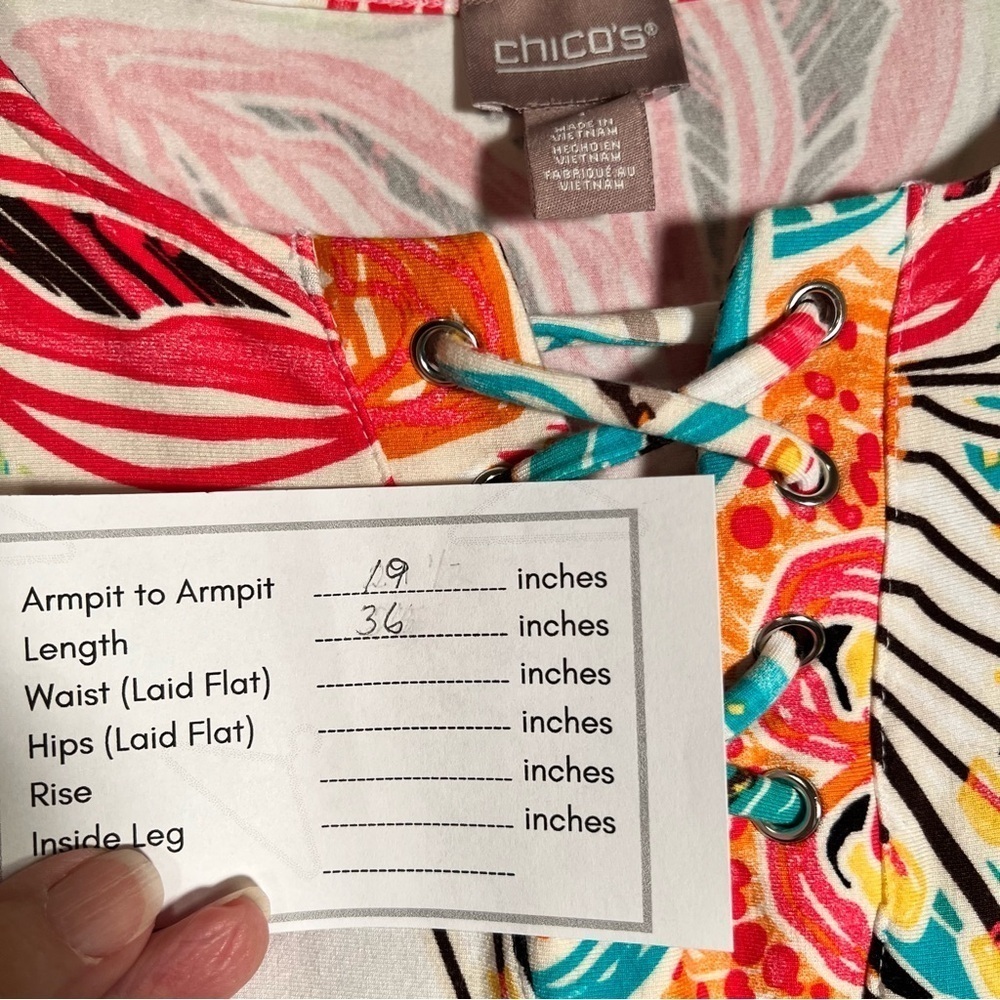 Chico's Floral Tropical Sleeveless Shift Dress Lace Up - Picture 7 of 7
